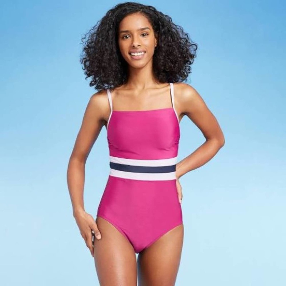 all in motion Pink One-Piece Swimsuit with Striped Waistband
